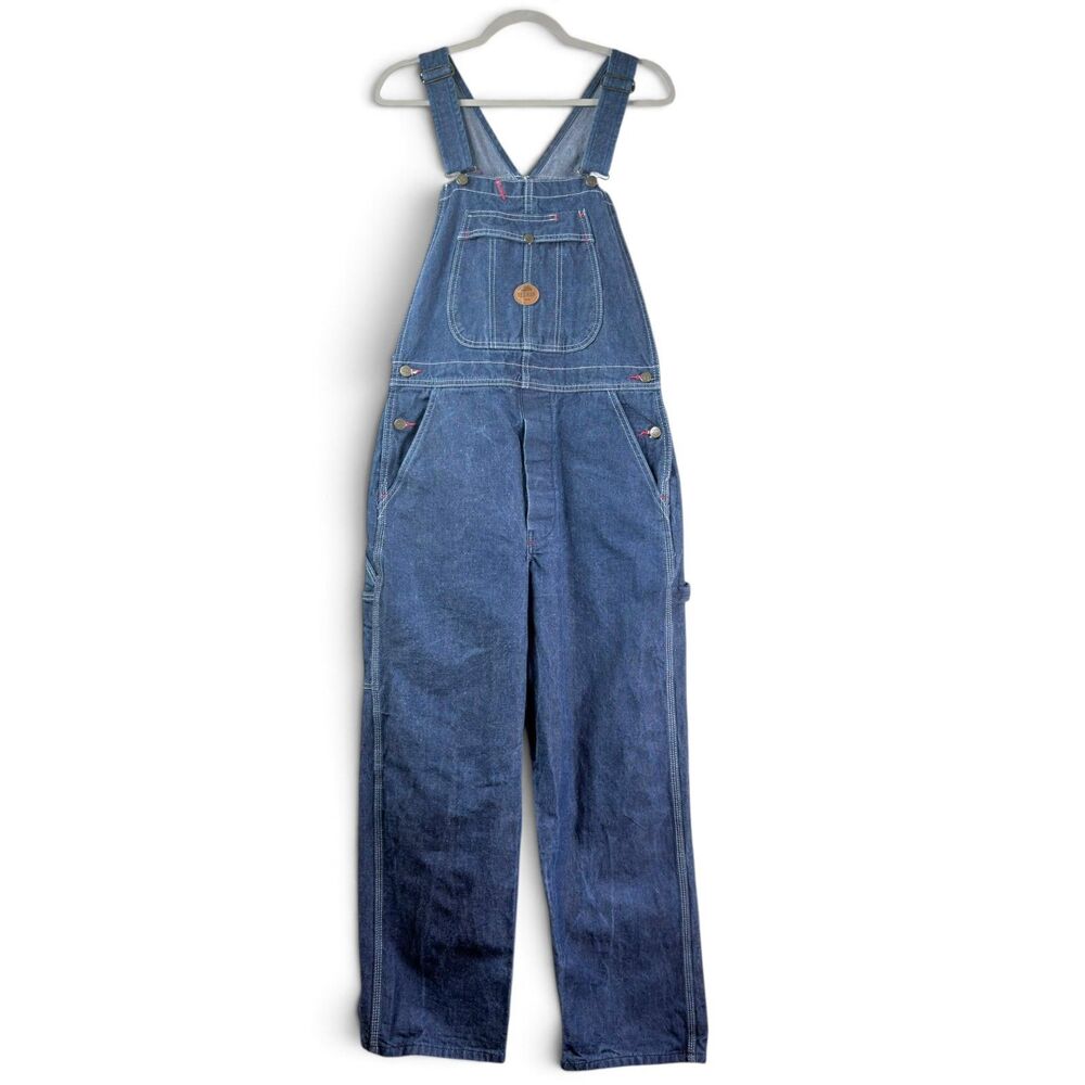 red kap denim overalls 34x30 baggy carpenter workwear streetwear unisex utility
